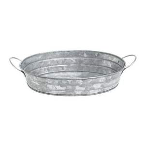 Bandeja de metal galvanizada ovalada hecha a mano, característica decorativa - Product Image 1