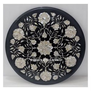 Vente en gros et fabrication de nacre noire indienne de meilleure qualité, dessus de table en marbre fait à la main de forme ronde pour la décoration de la maison - Product Image 1