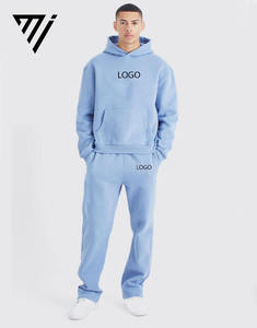 Ensemble survêtement deux pièces pour homme, sweat-shirt à capuche et pantalon de jogging ample et décontracté, bleu, logo personnalisé - Product Image 1