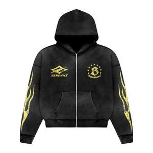 Ensembles de pantalons de survêtement à capuche surdimensionnés et personnalisés avec conception de flamme Survêtements sérigraphiés à fermeture éclair pour l'hiver Vêtements personnalisés du fabricant - Product Image 4