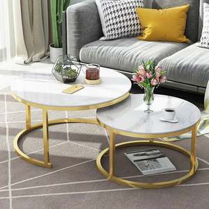 Mesa de centro para sala de estar, mesa de centro redonda, mesa auxiliar de madera minimalista, Juego de 2 marcos modernos para espacios pequeños, sala de estar - Product Image 2