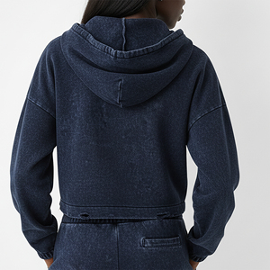 เสื้อฮู้ดครอปผู้หญิงแบบมีซิป ระบายอากาศได้ดี สไตล์ฮิปฮอป สตรีทแวร์ วินเทจ ผ้าฟลีซฟอกสี ลายพิมพ์ตามสั่ง สำหรับฤดูหนาว ปี 2025 รุ่นใหม่ล่าสุด - Product Image 5