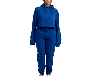 ชุดวอร์มครอปสำหรับผู้หญิงเสื้อผ้าแฟชั่นผ้าคอตตอนสีพื้นแบบลำลองทนทานสไตล์100% - Product Image 1