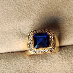 Grossista <span class=keywords><strong>14k</strong></span> oro massiccio fatto a mano da uomo anello con zaffiro blu anello in oro genuino anelli di fidanzamento venditore indiano pietra preziosa. - Product Image 3