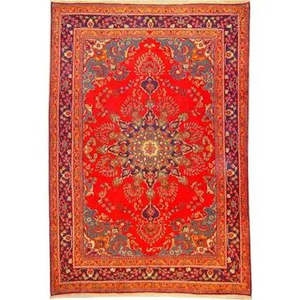 Alfombra Mashad Tradicional Premium Hecha a Mano con Diseño Geométrico de Lana y Algodón Natural para Decoración de Hogar u Oficina - Product Image 1