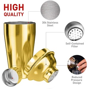 Juego de coctelera de acero inoxidable con elegante base de madera y tapa para bodas y eventos especiales - Product Image 2
