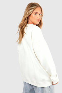 Oversized Crew Neck Casual Hoodie for <b>Women</b> 100% Cotton <b>Fleece</b> Sweatshirt Waterproof Breathable Winter Back Logo 300g - Product Image 4