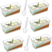 Petites boîtes à shooter jetables en verre transparent PS personnalisées cuillères couvercles de tasses à dessert en plastique