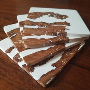 Modern Design Wood & <b>Resin</b> New Design Decorative <b>Table</b> <b>Top</b> Tea & Coffee Serving 4 Pieces Coasters Set with Stand - Product Image 6