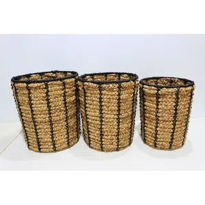 Coastal Comfort Set: Handcrafted Set Of 3 Round Water Hyacinth Baskets Offering Wholesale Home Laundry Storage