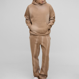 High Quality Mens Tan Hoodie & Sweatpants Set Custom Soft <b>Fabric</b> Two-Piece Tracksuit Relaxed Fit Athleisure Co-Ord Set for Men - Product Image 1