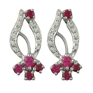 ART PALACE Boucles d'oreilles hypoallergéniques en argent sterling plaqué or blanc avec rubis et diamants 925 pour femmes - Product Image 2