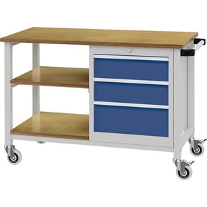 <b>Tool</b> Cabinets Beech Multiplex Workbench W1200xD540xH880mm Light Grey/Signal Blue 3 <b>Drawers</b> - Product Image 1