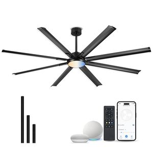 New First-rated Big Fans i6 96" CeilingFan in BrushedAluminum Downrod 12" Covered Outdoors-ready-to-ship - Product Image 1