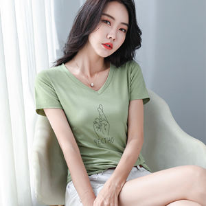 T-shirt uni personnalisé en gros, T-shirt basique à col rond et manches courtes pour femme, haut en fil élastique amincissant en provenance du Bangladesh - Product Image 1