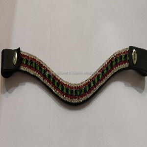 HIGH QUALITY LEATHER BROW <b>BAND</b> DECORATIVE GREEN RED AND WHITE CRYSTAL WITH <b>SNAP</b> BUTTON LOOP CLOSURE - Product Image 5