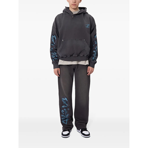 Trendy y2k faded acid <b>washed</b> distressed unisex Hoodie Graffiti embroidery Unisex Oversized Hoodie - Product Image 4