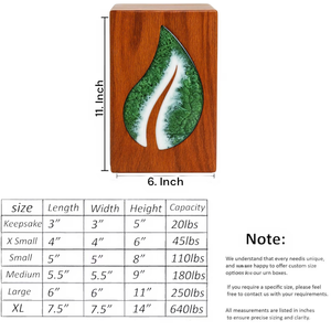 Urna de cremación de madera hecha a mano con diseño de gota de lágrima verde y blanca, caja conmemorativa única con incrustaciones de resina para cenizas - Product Image 3