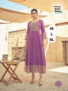 Diseñador de la colección Premium Party Wear Estampado de rayón con fabricante de vestidos bordados de Surat a la tarifa más baja - Product Image 2