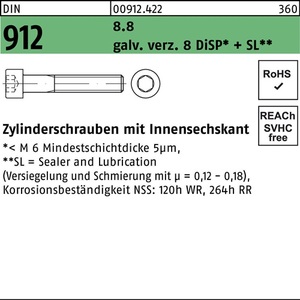DIN 912 Hex Socket Cap <b>Screw</b> M10x50 8.8 <b>Galvanized</b> Zinc 100 Pieces - Product Image 1