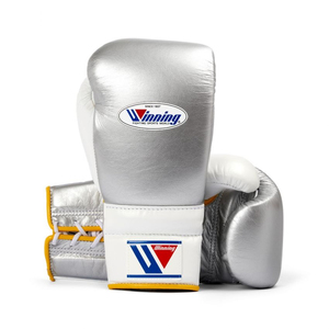 Winning Boxing MS 14oz Guantes de entrenamiento-Silver White Lace Adaptive Boxing Gear - Product Image 1