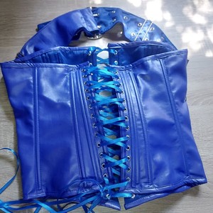 PU Leather Overbust <b>Corset</b> with Steel Boning <b>Lace</b> Up Back and shoulder straps with buckle style for Waist Training Steampunk - Product Image 6