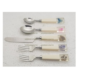 Trendy Designer Stainless Steel Flatware <b>Set</b> with Colorful Resin <b>Marble</b> Handles & Elegant Dining Utensils Premium Cutlery <b>Set</b> - Product Image 1