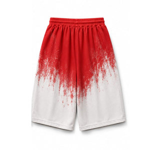 Shorts Bermuda pour Homme Rouge et Blanc à Imprimé Dégradé Effet Gouttelettes avec Applique Personnage de Dessin Animé et Cordon de Serrage à la Taille Style Urbain - Product Image 3