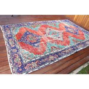 Turkish Vintage Large Rug 5.6x9.2 ft, <b>Red</b> Moroccan Rug <b>Wool</b> - Product Image 2
