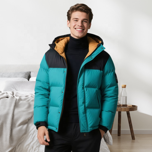 Blouson en jean pour moto personnalisé en usine, coque en cuir véritable, coupe ajustée, col en V, rembourrage en fibre de polyester, doudoune d'hiver pour homme - Product Image 3