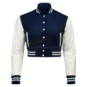 Veste universitaire courte pour femmes en gros Vestes de baseball Letterman avec logo personnalisé Cuir et laine Fabricant d'usine OEM - Product Image 1