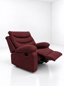 Modern Manual <b>Recliner</b> Sofa Single RC Maroon Seat <b>Fabric</b> Upholstered Accent <b>Chair</b> with Extendable Wood Frame for Living Room - Product Image 3