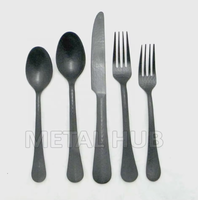 Ensemble de couverts de luxe en acier inoxydable forgé à la main, 5 pièces, avec fourchette et cuillère à manche noir, pour la salle à manger et les réceptions
