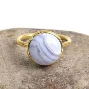 Anillo hecho a mano de Plata de Ley 925 sólida para mujer, oro rosa de 18 quilates y ágata de encaje azul, ajuste de bisel de 10mm, suministro de joyería fina - Product Image 3