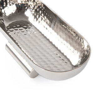 Bol de service décoratif ovale en argent martelé avec base cylindrique pour décor de table élégant et plat d'affichage de nourriture à manger - Product Image 3