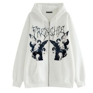 Streetwear décontracté pour femmes sweat ample à capuche sweats à capuche zippés impression de Logo personnalisé vêtements d'extérieur respirants pour l'hiver - Product Image 4