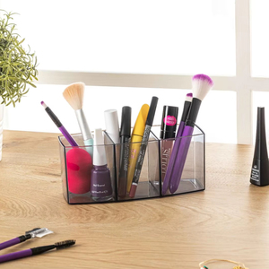 Organizador de cosméticos de 3 compartimentos moldeado por inyección de acrílico transparente moderno Logotipo personalizado para pinceles de maquillaje Esmalte de uñas Delineador de ojos - Product Image 1
