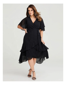 2026 New Arrivals Casual <b>Dress</b> Empire Rose Maxi <b>Dress</b> Faux Wrap Style Front With Waist Belt Short <b>Sleeves</b> <b>Flutter</b> <b>Sleeve</b> <b>Dress</b> - Product Image 1