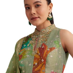Pista verde ricamato floreale tuta all'ingrosso donna abbigliamento etnico OEM fabbrica fornitore di massa Set di moda personalizzato - Product Image 4