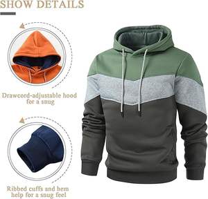 <b>Men</b> <b>Fleece</b> Hoodie Pullover Casual <b>Hooded</b> Sweatshirt Contrast Color Top with Kanga Pocket - Product Image 3