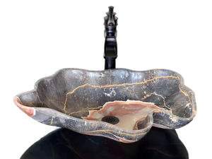 Évier en pierre de marbre naturel, lavabo de conception de marguerite de marbre d'onyx, évier fait main d'onyx - Product Image 6