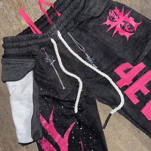 Vintage imprimé hiver poids lourd évasé surdimensionné noir acide lavé pleine longueur strass goujon 3D broderie Applique - Product Image 6