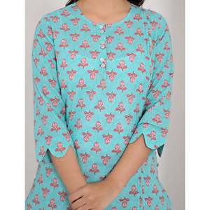 ชุดเซ็ตผ้าฝ้ายสำหรับผู้หญิง Firozi ลายบุตติ แขนสามส่วนติดกระดุม เสื้อและกางเกงเข้าชุด สำหรับใส่ในช่วงฤดูร้อน ไซส์ XS - Product Image 2