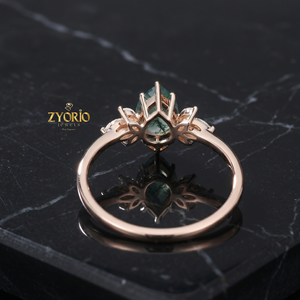 Pear Cut Moss Agate <b>Ring</b> 14K Gold Botanical Engagement <b>Ring</b> Green Moss Agate Floral <b>Fine</b> Jewelry <b>Ring</b> - Product Image 5
