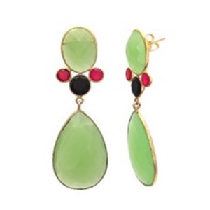 Nouvel arrivage de boucles d'oreilles ovales en argent Sterling 925, calcédoine vert mer, Fuchsia, calcédoine et Onyx noir, pierre précieuse, forme de poire - Product Image 1