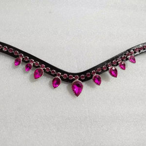 Banda para la frente de cuero de cristal rosa oscuro ligera de súper calidad accesorio ecuestre duradero para montar a caballo negro marrón - Product Image 4