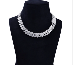 Chaîne cubaine en argent sterling 925 avec moissanite VVS, style hip-hop, bicolore rose et blanc, sertie à griffes, chaîne flashy et brillante - Product Image 4