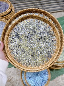 ถาดหวายไม้ไผ่ชั้นเดียวสีน้ำเงินสำหรับมหาสมุทรถาดเสิร์ฟเครื่องเขินงานหัตถกรรมเครื่องเขินพร้อมฝังไข่มุกแม่จากเวียดนาม - Product Image 5