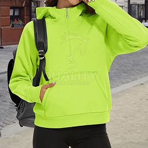 Sudaderas con capucha suaves de alta calidad con media cremallera para mujer, ropa de calle de otoño, tela de punto con cuello con capucha, logotipo frontal, gran oferta, precio bajo - Product Image 4