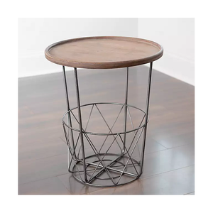 Cesta de alambre de hierro metálico Mesa de centro Muebles de hotel para el hogar Cesta de alambre de hierro metálico Mesa de centro de lujo Tapa de madera - Product Image 1